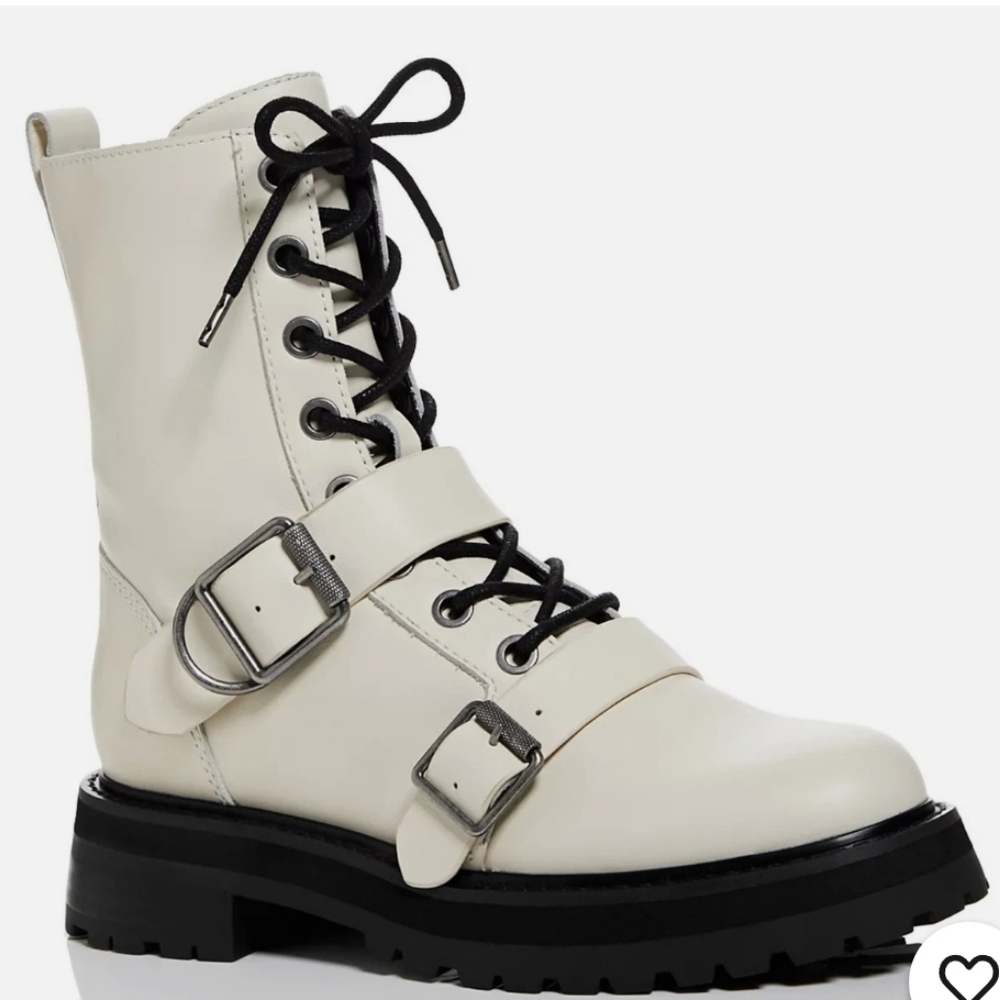 DOLCE VITA OFF-WHITE LEATHER COMBAT BOOTS, SIZE 8, RETAIL $200.00 USD